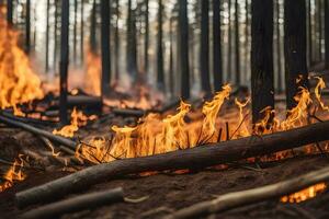 un' foresta fuoco nel il mezzo di un' foresta. ai-generato foto