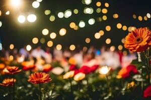 fiori nel il parco a notte. ai-generato foto