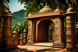 un ornato Ingresso per un' tempio nel India. ai-generato foto