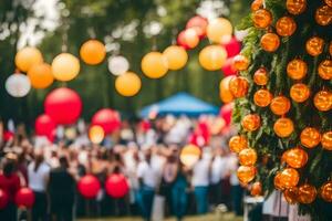 molti persone siamo si riunirono in giro un' Natale albero. ai-generato foto