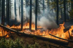 un' foresta fuoco nel il boschi. ai-generato foto