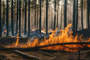 un' foresta fuoco nel il mezzo di un' foresta. ai-generato foto