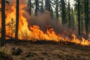 un' foresta fuoco è ardente nel il foresta. ai-generato foto