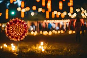 un' fiore con candele nel il sfondo. ai-generato foto