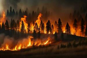 un' foresta fuoco nel il notte. ai-generato foto