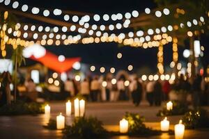 candele siamo illuminato su nel un' parco a notte. ai-generato foto