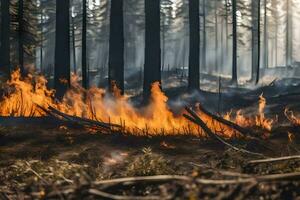 un' foresta fuoco nel il mezzo di un' foresta. ai-generato foto