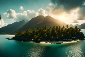 un isola con palma alberi e un' spiaggia. ai-generato foto