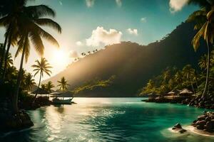 tropicale isola con palma alberi e acqua. ai-generato foto