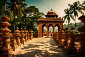 un' bellissimo tempio nel India con palma alberi. ai-generato foto