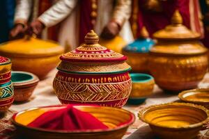 indiano nozze cerimonia a il kashmir nozze sala. ai-generato foto