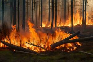 un' foresta fuoco nel il mezzo di un' foresta. ai-generato foto