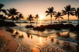 il sole imposta su il spiaggia nel Hawaii. ai-generato foto