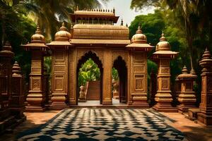 un' bellissimo Ingresso per un' tempio nel India. ai-generato foto