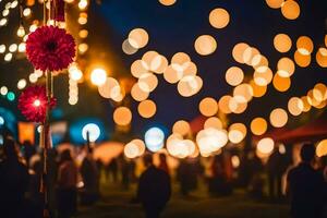 un' folla di persone a un' Festival con luci. ai-generato foto