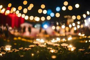 un' campo di fiori e candele nel davanti di un' folla. ai-generato foto