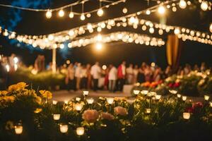 un' nozze ricezione con candele e fiori. ai-generato foto