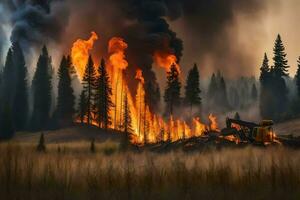 un' fuoco è ardente nel il mezzo di un' foresta. ai-generato foto