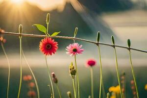 fiori su un' filo. ai-generato foto