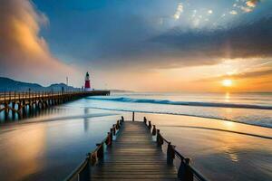 il faro a tramonto. ai-generato foto