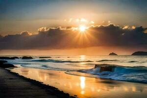 tramonto su il spiaggia. ai-generato foto