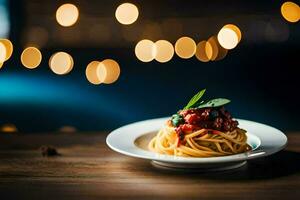 spaghetti con pomodoro salsa su un' piatto. ai-generato foto