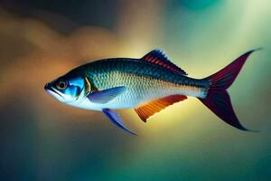 un' pesce con luminosa colori nuoto nel il acqua. ai-generato foto