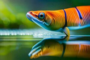 un' colorato pesce è riflessa nel il acqua. ai-generato foto