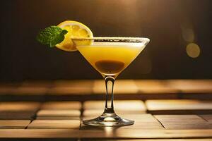 cocktail con Limone e menta su un' di legno tavolo. ai-generato foto