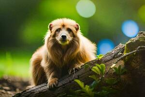 un' cane seduta su un' albero ramo nel il boschi. ai-generato foto