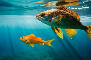 Due pesce nuoto nel il acqua. ai-generato foto