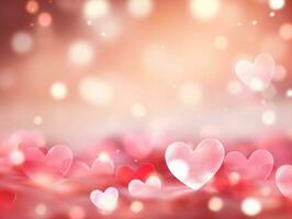 San Valentino giorno sfondo con a forma di cuore bokeh luci generativo ai foto