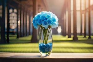 blu Rose nel un' vaso su un' tavolo. ai-generato foto