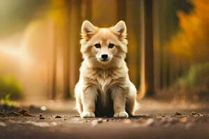 un' cane seduta nel il mezzo di un' foresta. ai-generato foto