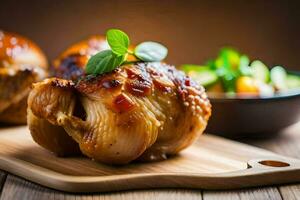 Due pollo Ali su un' di legno taglio tavola. ai-generato foto