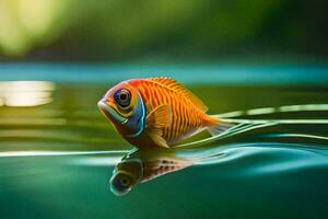 un' pesce nuoto nel il acqua con un' verde sfondo. ai-generato foto