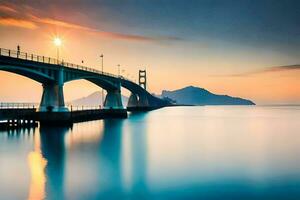 il ponte a tramonto al di sopra di il oceano. ai-generato foto