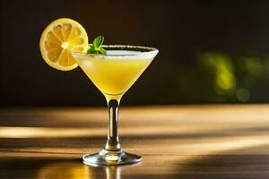 un' cocktail con un' Limone fetta su superiore. ai-generato foto