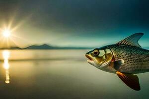 un' pesce è mostrato nel il primo piano a tramonto. ai-generato foto