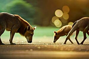 Due cervo siamo a piedi nel il strada. ai-generato foto