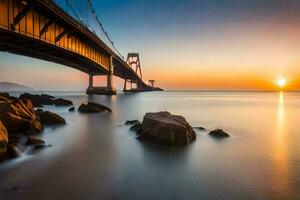 il d'oro cancello ponte a tramonto. ai-generato foto