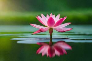 un' rosa loto fiore è riflessa nel il acqua. ai-generato foto