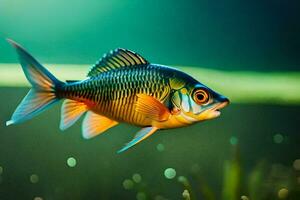 un' pesce nuoto nel il acqua con erba. ai-generato foto