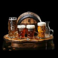 birra bicchieri con birra barile su isolato sfondo generativo ai foto
