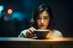 un' donna Tenere un' tazza di caffè. ai-generato foto