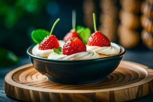 cupcakes con fragole nel un' ciotola. ai-generato foto