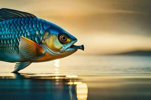 un' pesce con un' gancio nel suo bocca. ai-generato foto