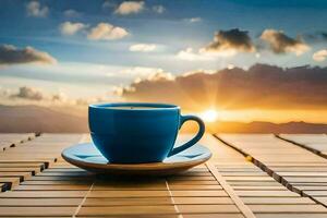 caffè tazza su il di legno tavolo. ai-generato foto