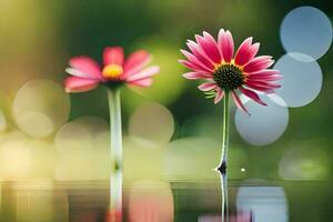 Due rosa fiori siamo in piedi nel il acqua. ai-generato foto