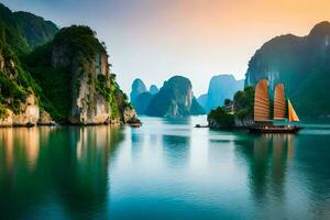 il bellissimo paesaggio di halong baia. ai-generato foto